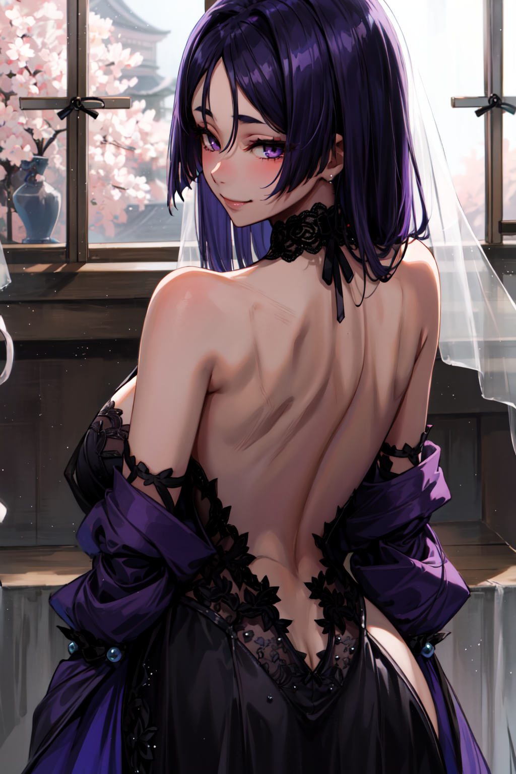 00242-169094194-masterpiece,best quality,1girl,minamoto no raikou _(fate_),naughty smile,huge breasts,purple hair,long hair,black wedding dress,.png
